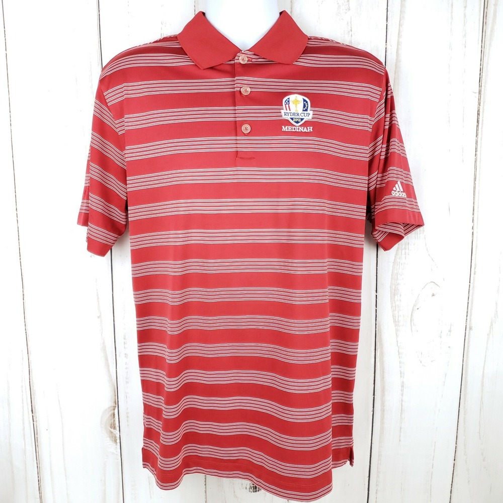 Nike Golf Mens Large Red Stripe Dri-Fit Ryder Cup Medinah 2012 Polo Shirt